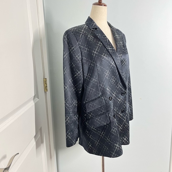 Wes Gordon navy and white muted print double breasted blazer jacket size… - Picture 7 of 11